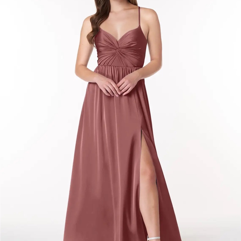 Twist-Front Spaghetti Strap Maxi Dress in Dusty Rose